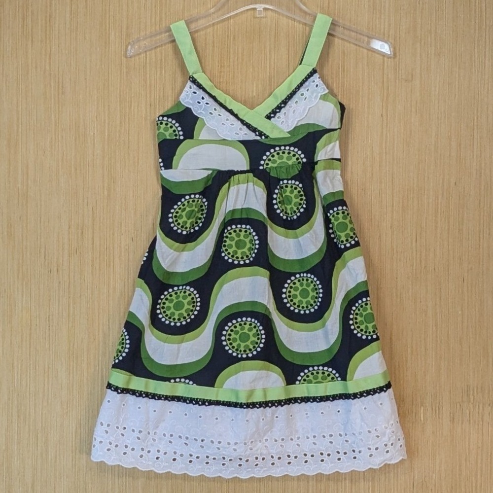 Bonnie Jean Dress Girls 8 Green Eyelet Hem Babydoll Sundress Retro Colorful